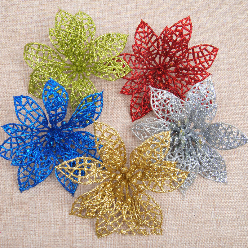 10Pcs Christmas Glitter Hollow Flower Decoration Flowers for Christmas Trees New Year Decorations - Seasonal Chic Variety