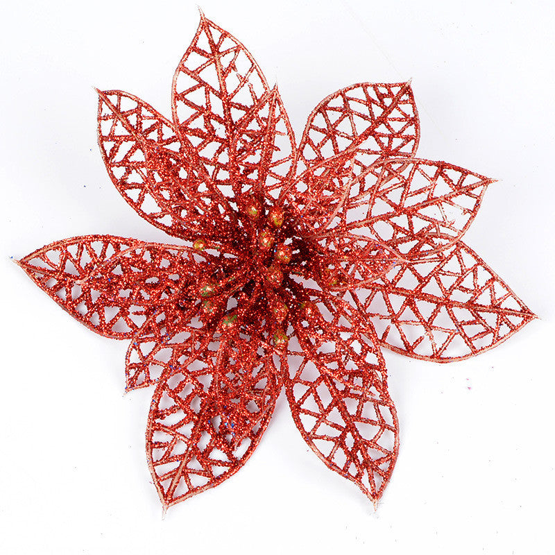 10Pcs Christmas Glitter Hollow Flower Decoration Flowers for Christmas Trees New Year Decorations - Seasonal Chic Variety