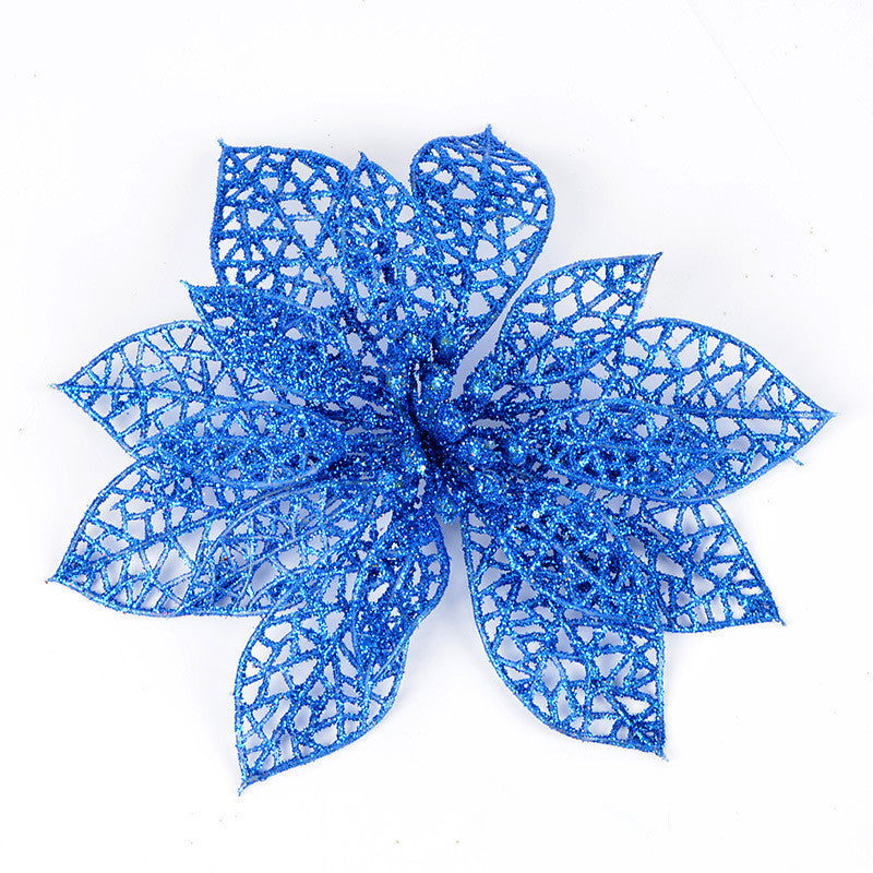 10Pcs Christmas Glitter Hollow Flower Decoration Flowers for Christmas Trees New Year Decorations - Seasonal Chic Variety