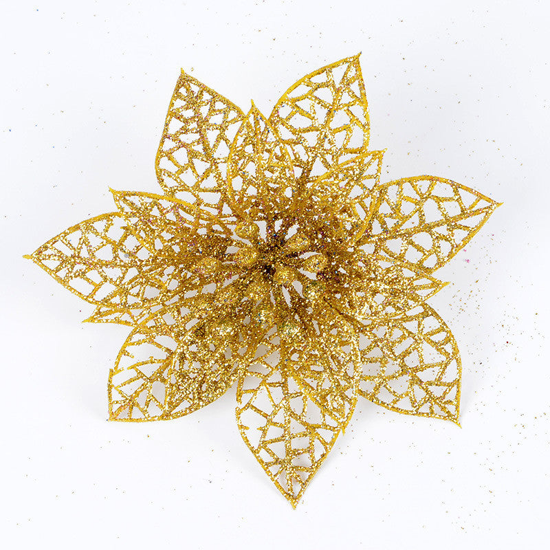 10Pcs Christmas Glitter Hollow Flower Decoration Flowers for Christmas Trees New Year Decorations - Seasonal Chic Variety