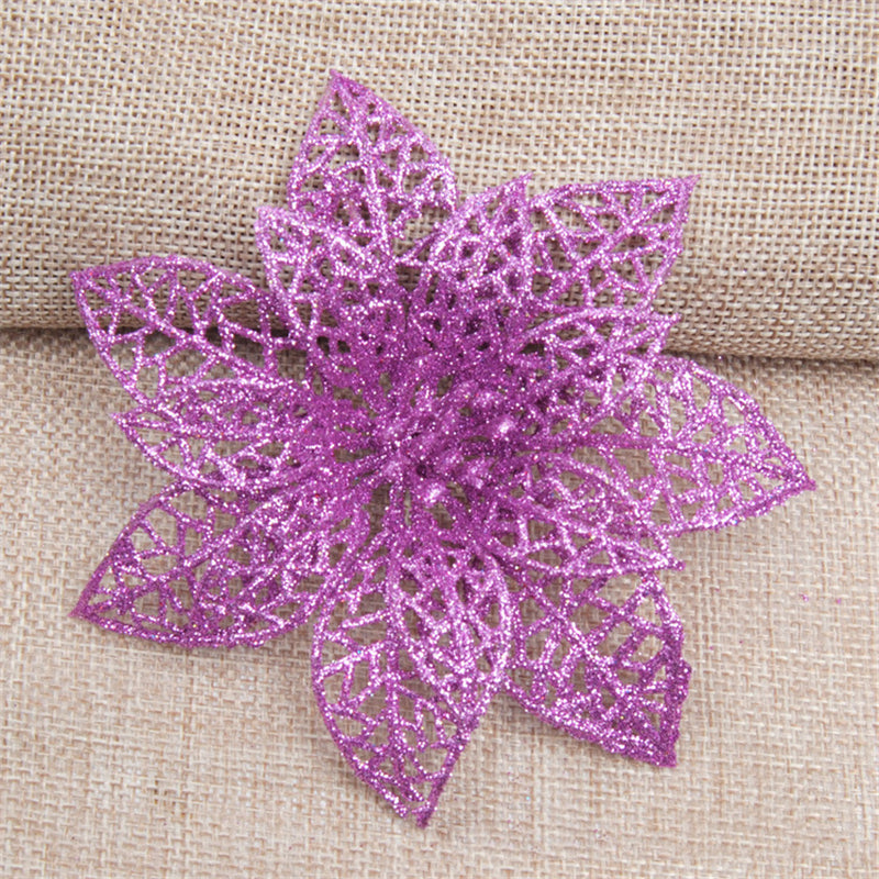 10Pcs Christmas Glitter Hollow Flower Decoration Flowers for Christmas Trees New Year Decorations - Seasonal Chic Variety