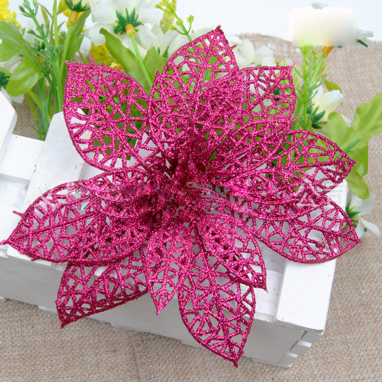 10Pcs Christmas Glitter Hollow Flower Decoration Flowers for Christmas Trees New Year Decorations - Seasonal Chic Variety