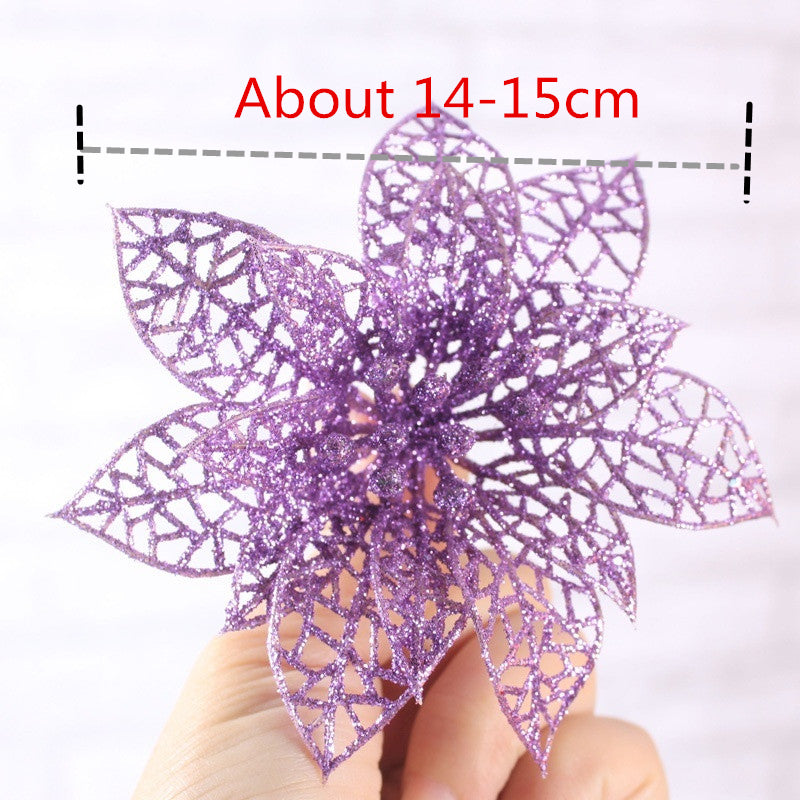 10Pcs Christmas Glitter Hollow Flower Decoration Flowers for Christmas Trees New Year Decorations - Seasonal Chic Variety