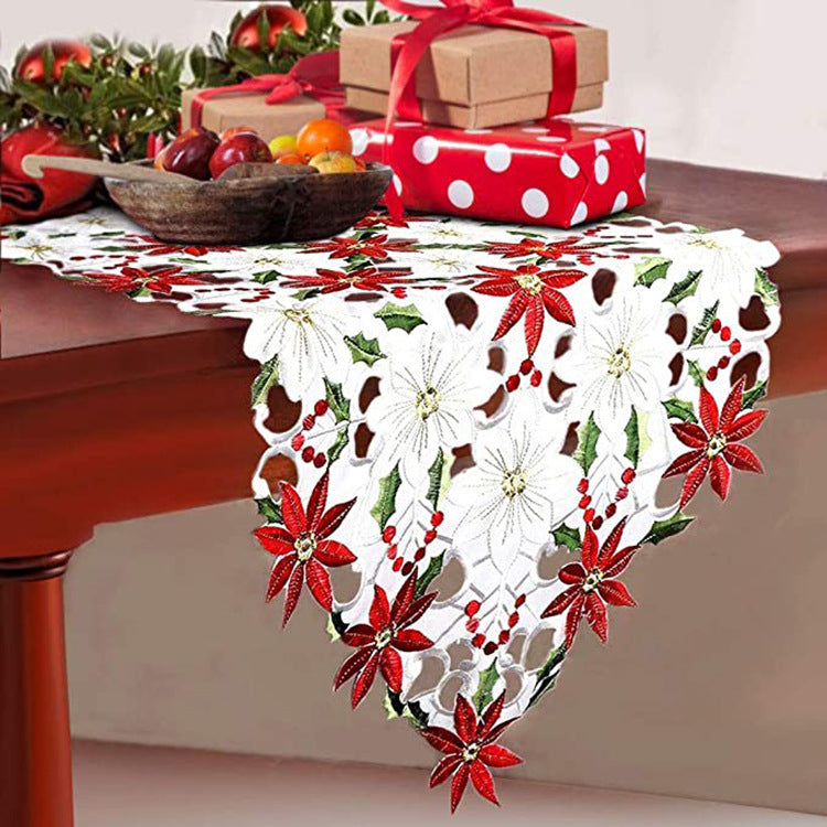 Embroidered Christmas flower table runner - Seasonal Chic Variety