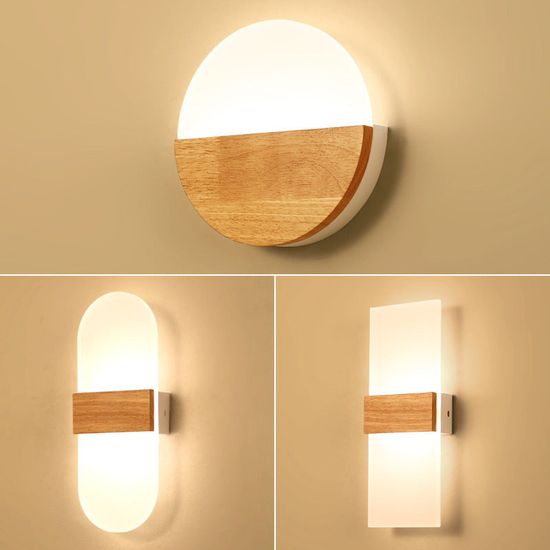 Wooden LED Wall Lamp Simple Modern Living Room Study Bedroom Bedside Lamp - Seasonal Chic Variety