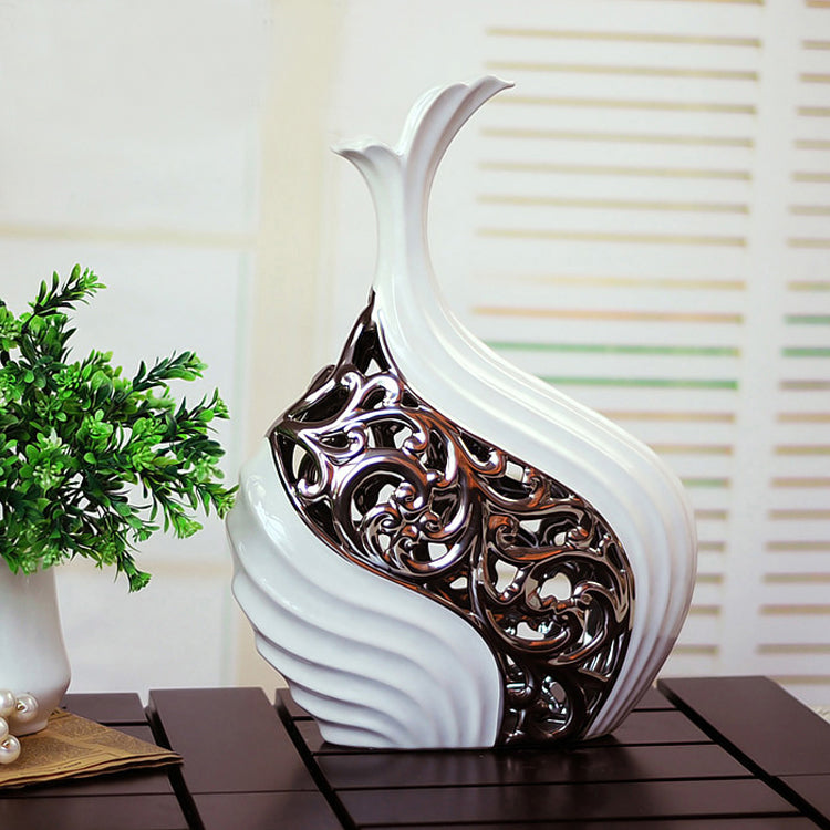 Silver-plated White Hollow Vase - Seasonal Chic Variety