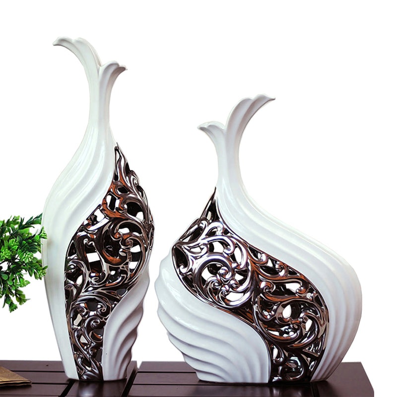 Silver-plated White Hollow Vase - Seasonal Chic Variety