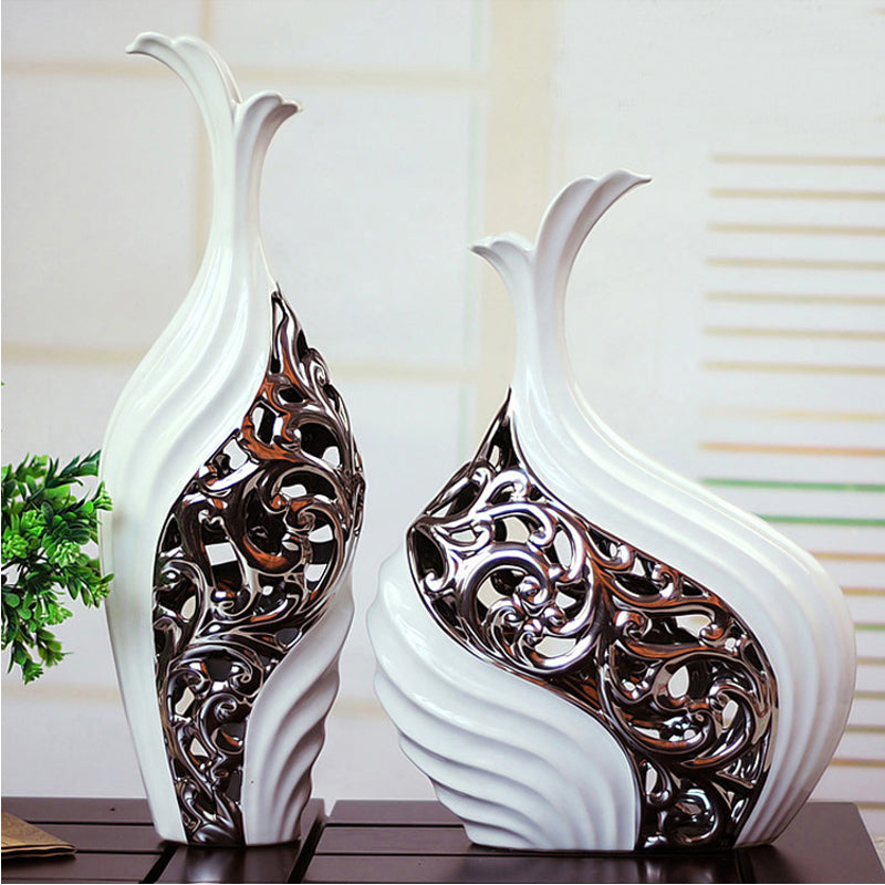 Silver-plated White Hollow Vase - Seasonal Chic Variety