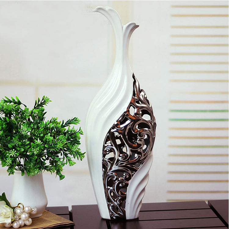 Silver-plated White Hollow Vase - Seasonal Chic Variety