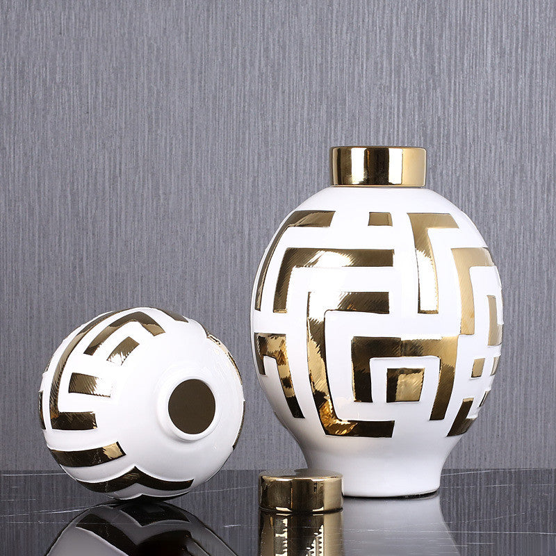 Light Luxury Simple Ceramic With Gold Round Cover Decoration - Seasonal Chic Variety