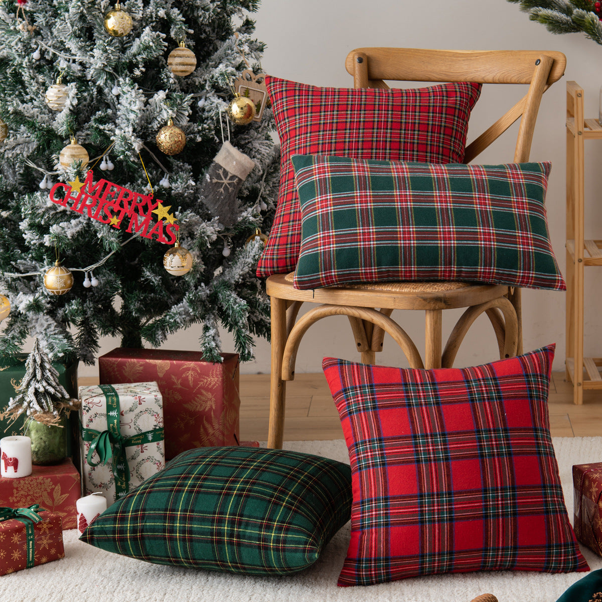 Living Room Christmas Plaid Polyester Cotton Pillowcase - Seasonal Chic Variety