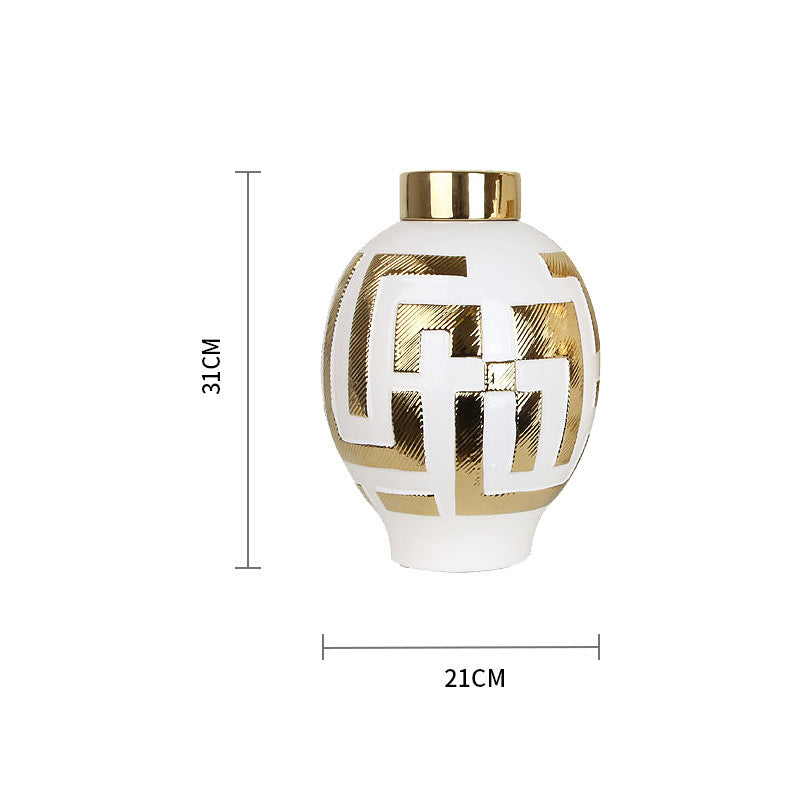 Light Luxury Simple Ceramic With Gold Round Cover Decoration - Seasonal Chic Variety