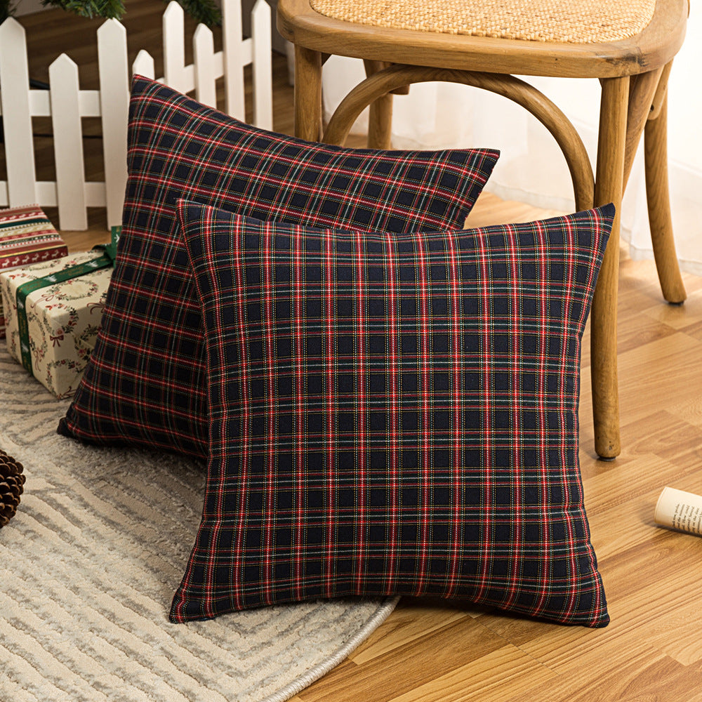 Living Room Christmas Plaid Polyester Cotton Pillowcase - Seasonal Chic Variety