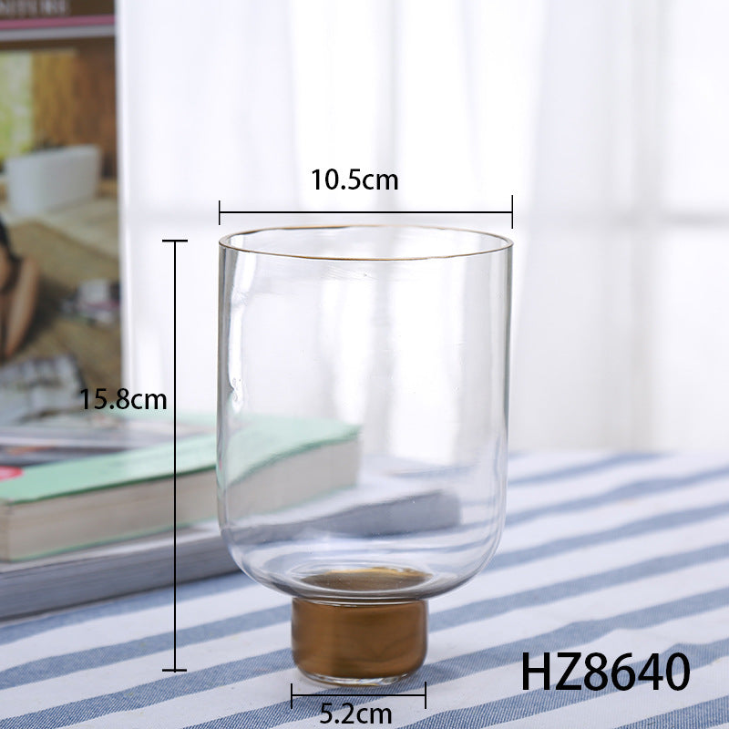 Simple High-grade Transparent Glass Candle Holder With Copper Ring - Seasonal Chic Variety