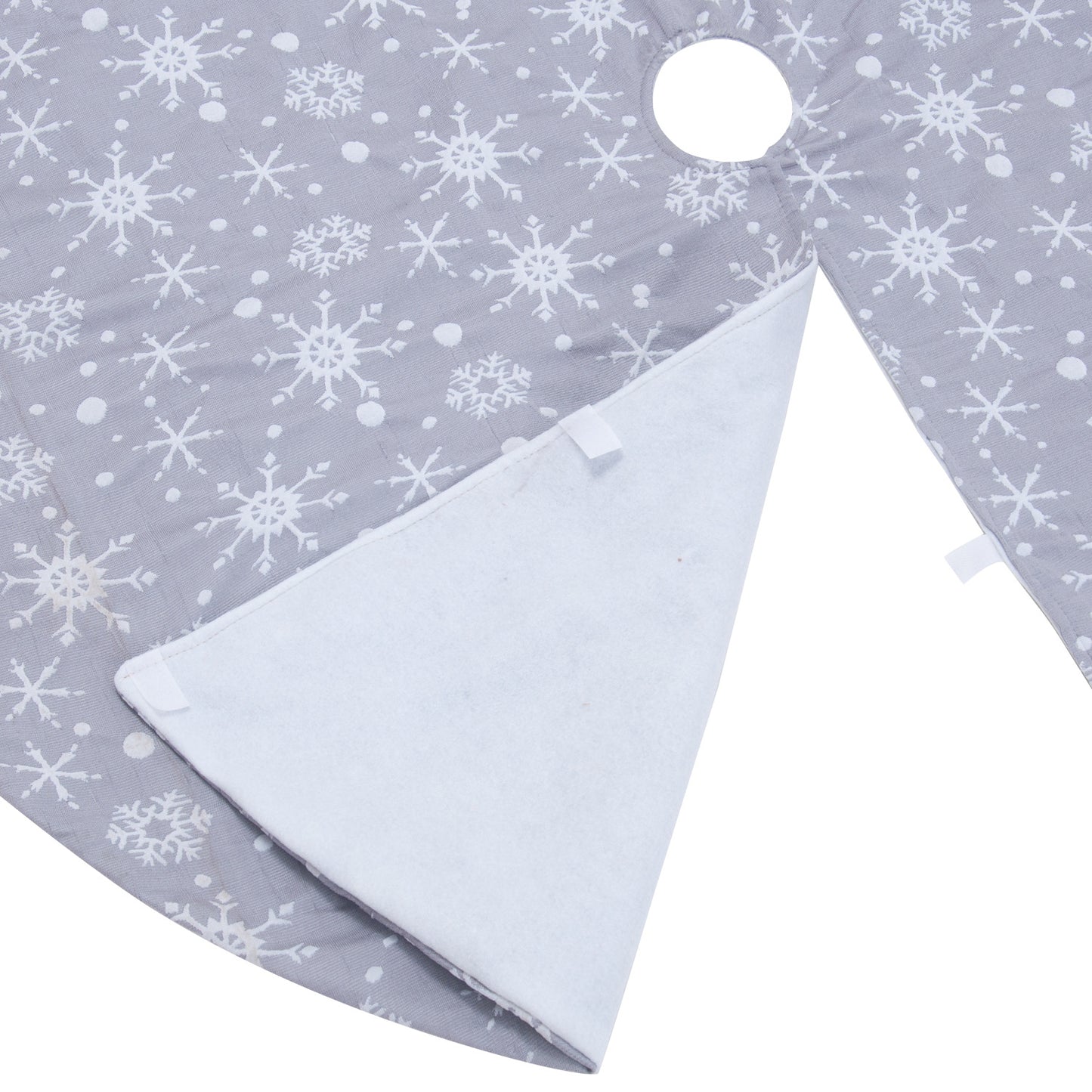 Gray Background White Snowflake Tree Skirt Dress Up Props - Seasonal Chic Variety