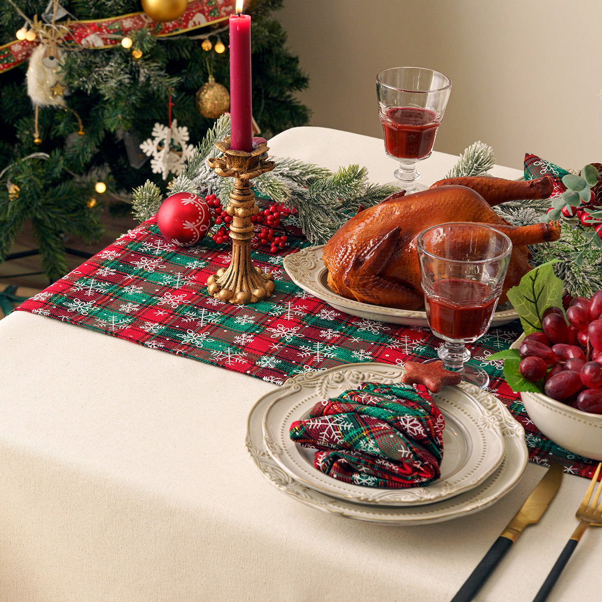 Christmas Series New Year Cloth Plaid Table Flag Insulation Pad - Seasonal Chic Variety