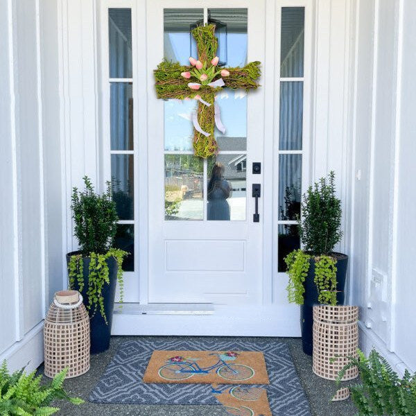 Easter Front Door Cross Wreath Spring Tulips - Seasonal Chic Variety