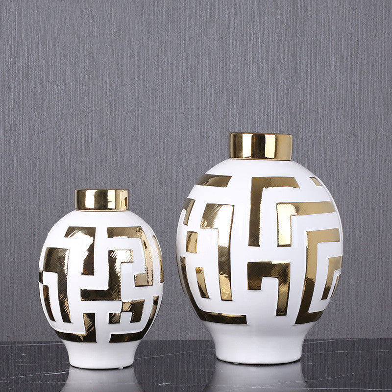 Light Luxury Simple Ceramic With Gold Round Cover Decoration - Seasonal Chic Variety