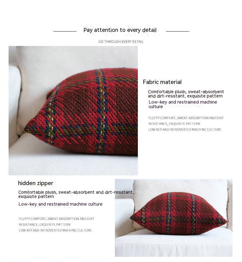 Affordable Luxury Style Plaid Wool Pillow Sofa Cushion Model Room Pillow Cover - Seasonal Chic Variety