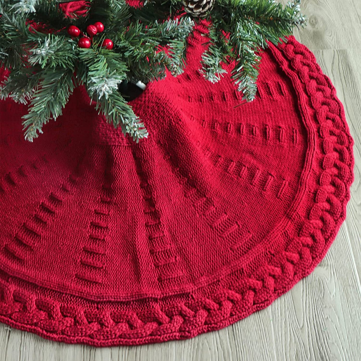 Christmas Knitted Tree Skirt Red Decorations - Seasonal Chic Variety