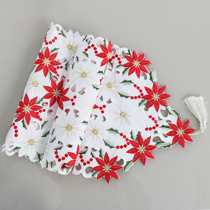 Embroidered Christmas flower table runner - Seasonal Chic Variety