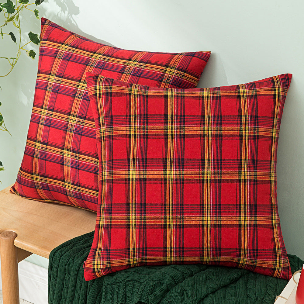 Living Room Christmas Plaid Polyester Cotton Pillowcase - Seasonal Chic Variety