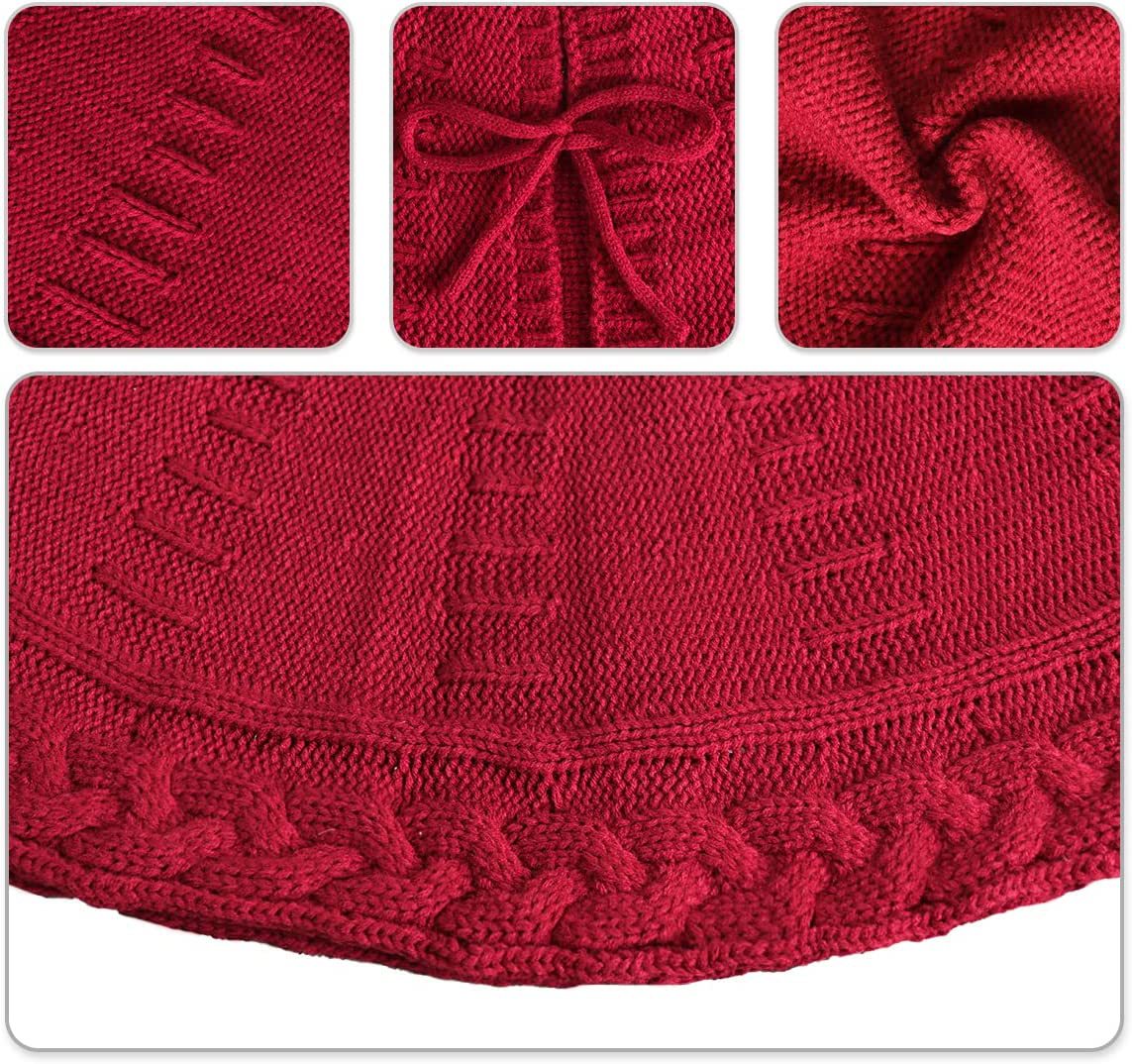 Christmas Knitted Tree Skirt Red Decorations - Seasonal Chic Variety