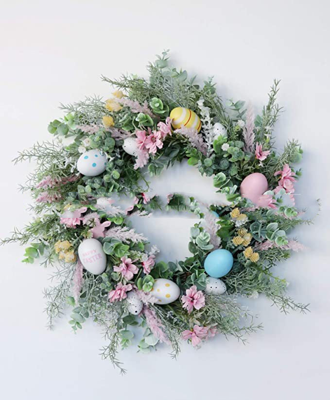 Easter Eggs Garland Wreath Plastic Rattan - Seasonal Chic Variety