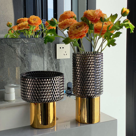 European Style Light Luxury Electroplated Golden Glass Vase Decoration - Seasonal Chic Variety