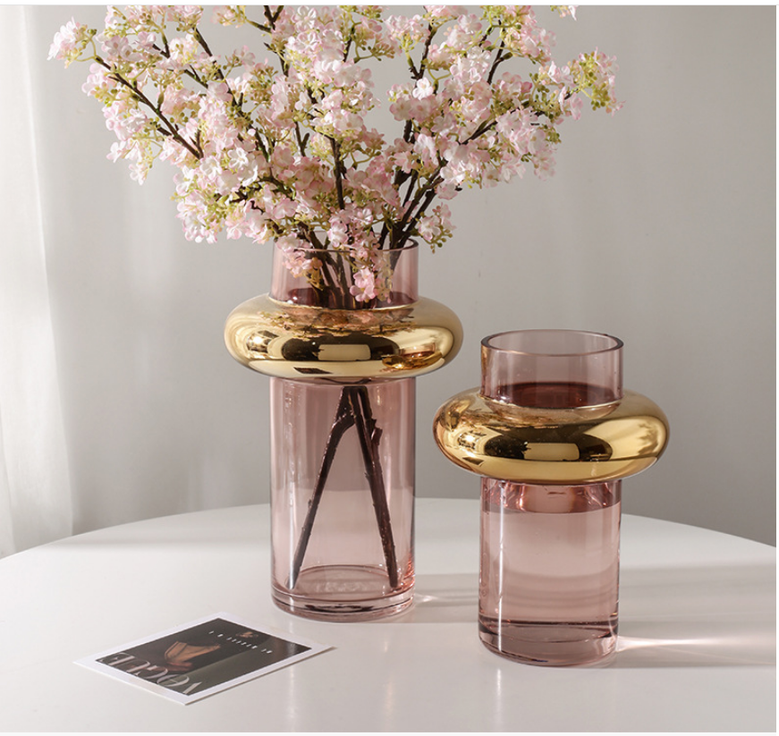 Light Luxury Gold-painted Glass Simple Flower Arrangement Vase - Seasonal Chic Variety