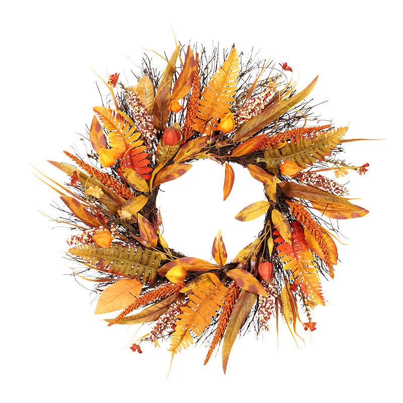 Autumn Colors Thanksgiving Day Harvest Festival  Maple Leaf Berry Sun Circle Wreath - Seasonal Chic Variety