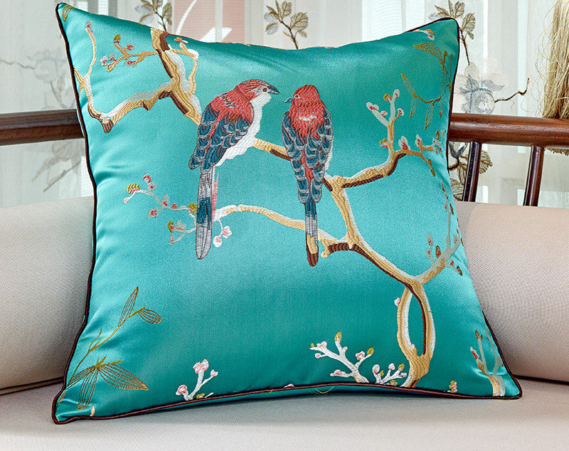 Chinese Throw Pillow Flower And Bird Jacquard Style Chair Cushion Cushion - Seasonal Chic Variety