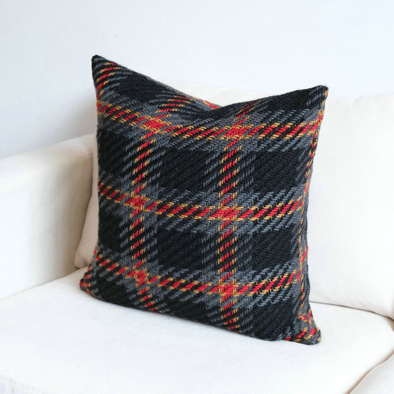 Affordable Luxury Style Plaid Wool Pillow Sofa Cushion Model Room Pillow Cover - Seasonal Chic Variety