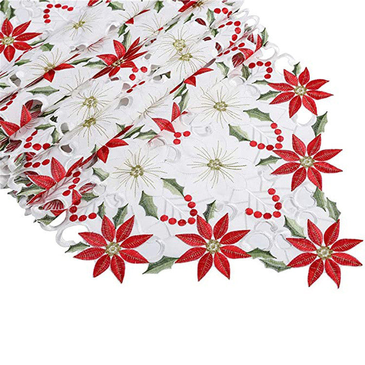 Embroidered Christmas flower table runner - Seasonal Chic Variety