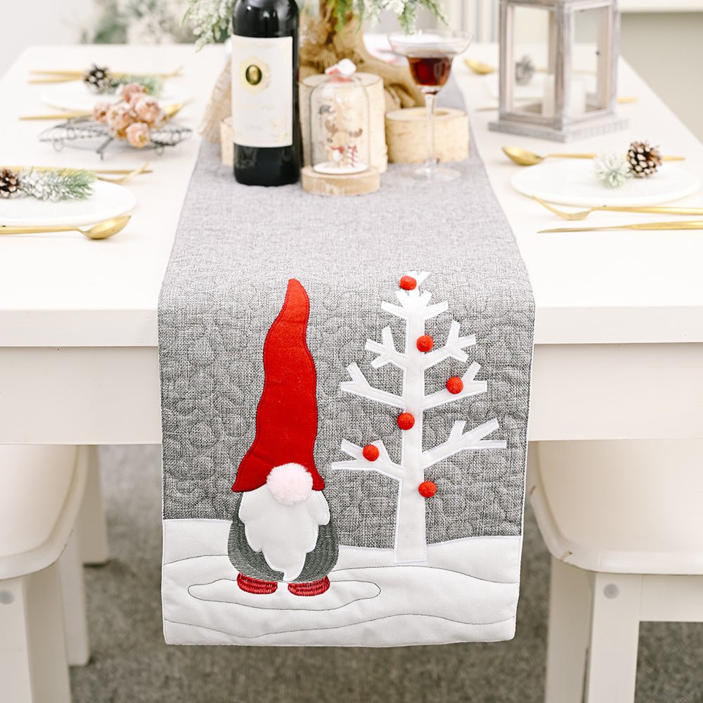 Christmas Gnome Plush Doll Gray Table Runner Santa Claus Tablecloth Christmas Home Dinner Table Decoration Xmas Party Supplies - Seasonal Chic Variety