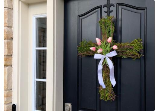 Easter Front Door Cross Wreath Spring Tulips - Seasonal Chic Variety