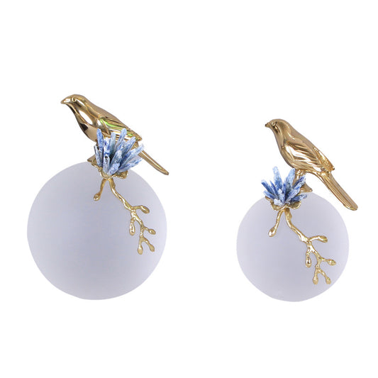 Luxury Bird With Blue Natural Soft Frosted Crystal Stone Ornaments - Seasonal Chic Variety