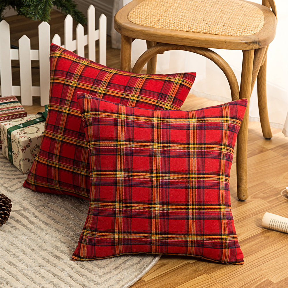 Living Room Christmas Plaid Polyester Cotton Pillowcase - Seasonal Chic Variety