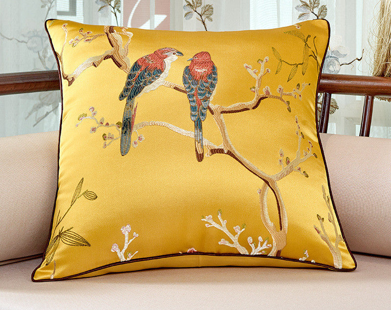 Chinese Throw Pillow Flower And Bird Jacquard Style Chair Cushion Cushion - Seasonal Chic Variety