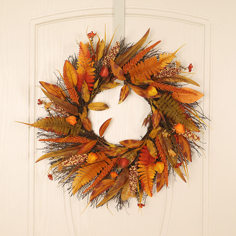 Autumn Colors Thanksgiving Day Harvest Festival  Maple Leaf Berry Sun Circle Wreath - Seasonal Chic Variety