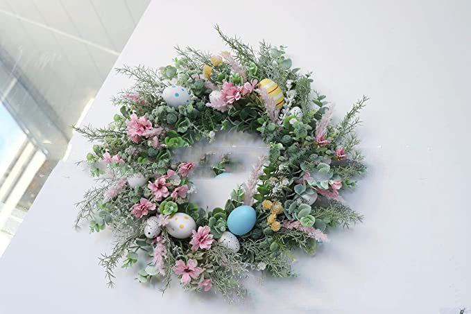 Easter Eggs Garland Wreath Plastic Rattan - Seasonal Chic Variety