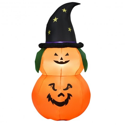 5 Feet Halloween Inflatable LED Pumpkin with Witch Hat - Color: Black - Size: 5 ft - Seasonal Chic Variety