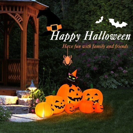 Halloween 7.5 Feet Inflatable Pumpkin Combo with Witch Black Cat - Color: Orange - Size: 7.5 ft