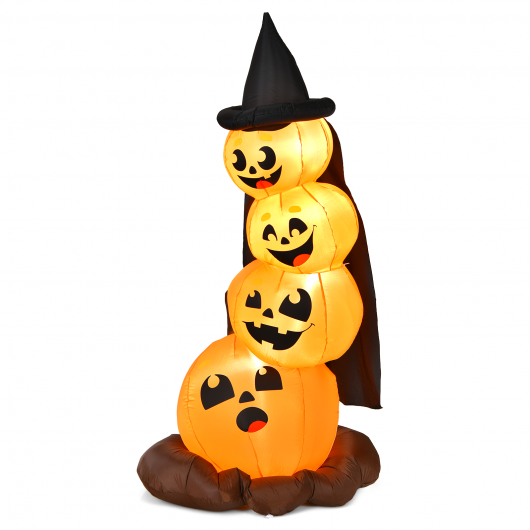 7 Feet Halloween Inflatable Pumpkin Combo with Witch's Hat and LED Lights - Color: Orange - Size: 7 ft