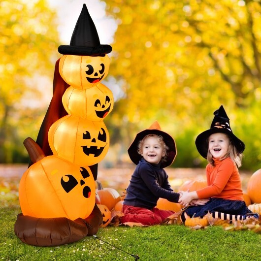 7 Feet Halloween Inflatable Pumpkin Combo with Witch's Hat and LED Lights - Color: Orange - Size: 7 ft