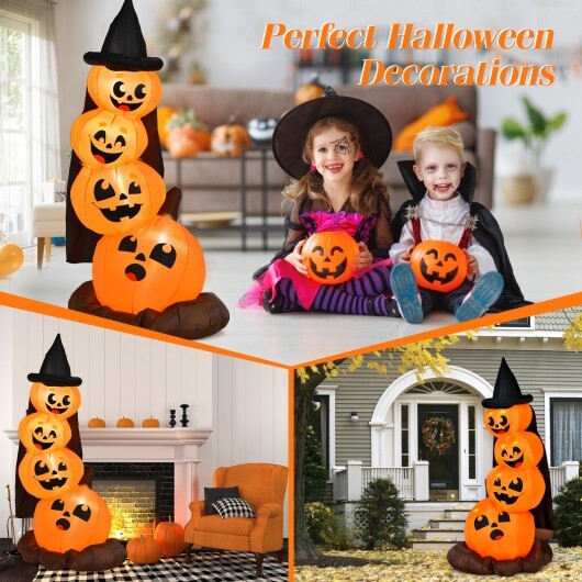 7 Feet Halloween Inflatable Pumpkin Combo with Witch's Hat and LED Lights - Color: Orange - Size: 7 ft