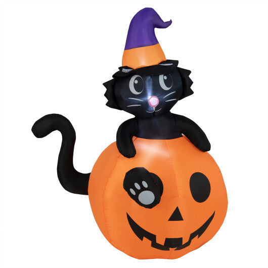 5 Feet Inflatable Halloween Pumpkin with Witch's Black Cat - Color: Multicolor