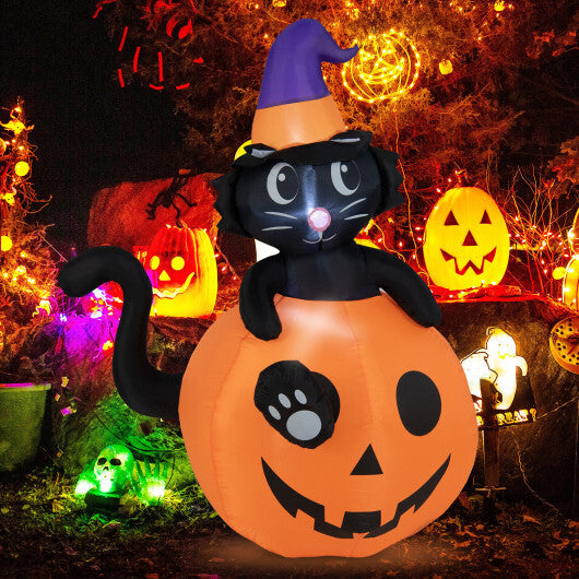 5 Feet Inflatable Halloween Pumpkin with Witch's Black Cat - Color: Multicolor