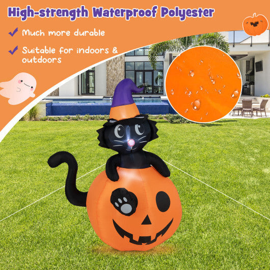 5 Feet Inflatable Halloween Pumpkin with Witch's Black Cat - Color: Multicolor