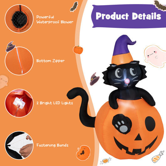 5 Feet Inflatable Halloween Pumpkin with Witch's Black Cat - Color: Multicolor